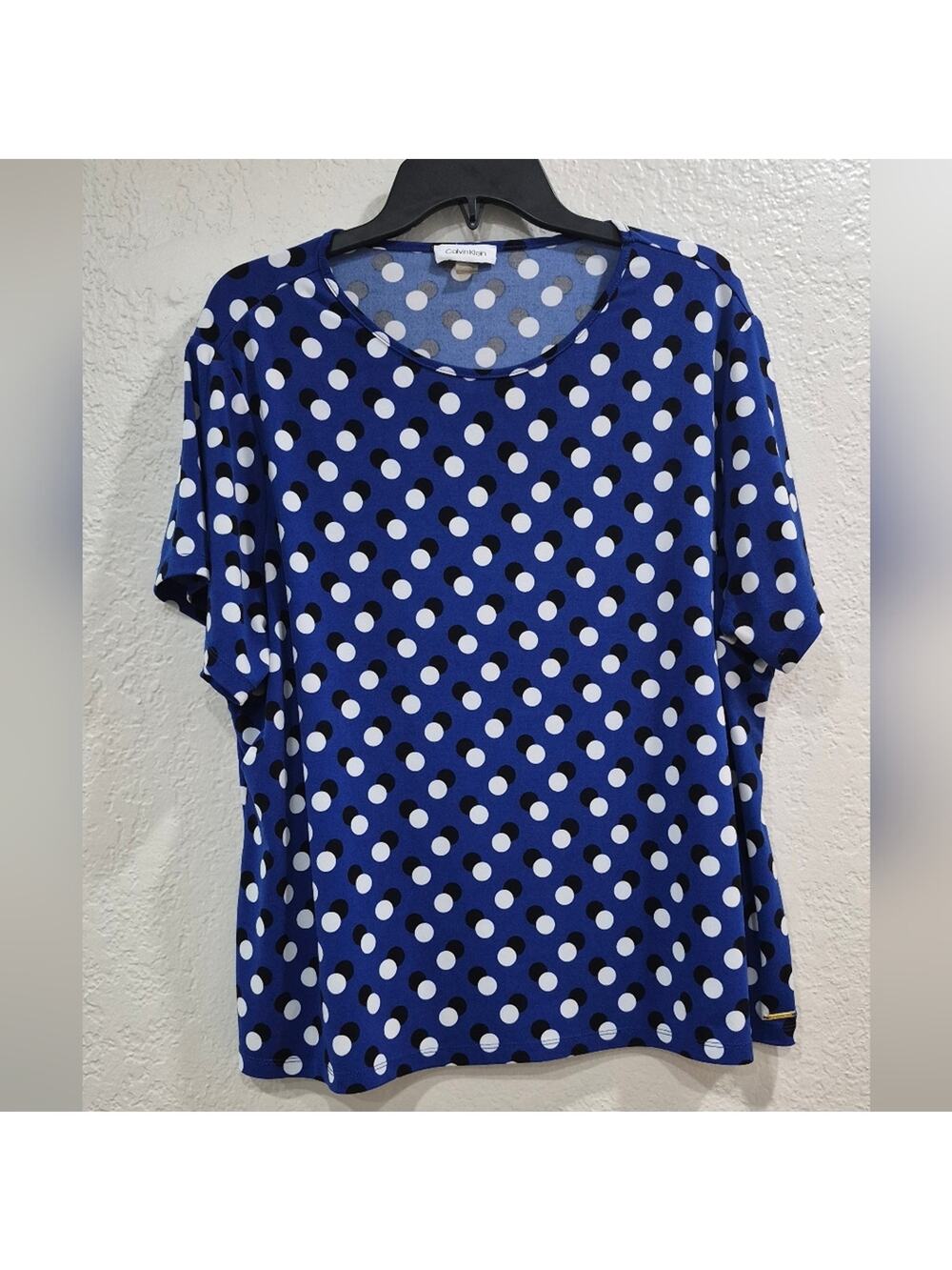 Calvin Klein Blue & White Polka Dot Pullover Top 1X